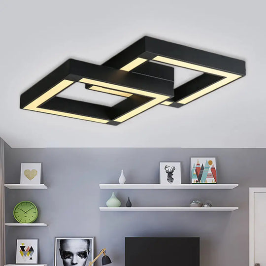 Modern Metallic Square Flush Mount Led Ceiling Light In Black/White 19.5’/25.5’ Wide Black / 19.5’