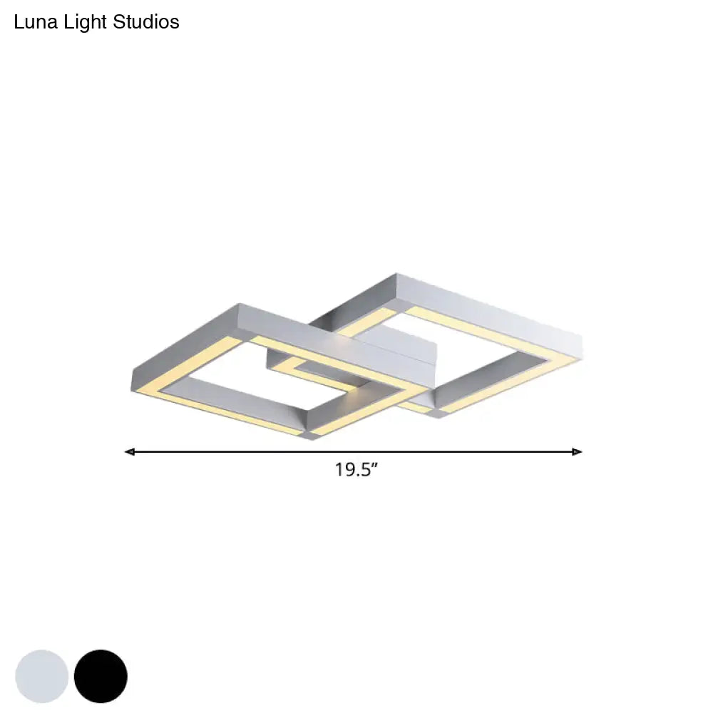 Modern Metallic Square Flush Mount Led Ceiling Light In Black/White 19.5’/25.5’ Wide