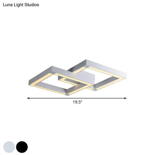 Modern Metallic Square Flush Mount Led Ceiling Light In Black/White 19.5’/25.5’ Wide