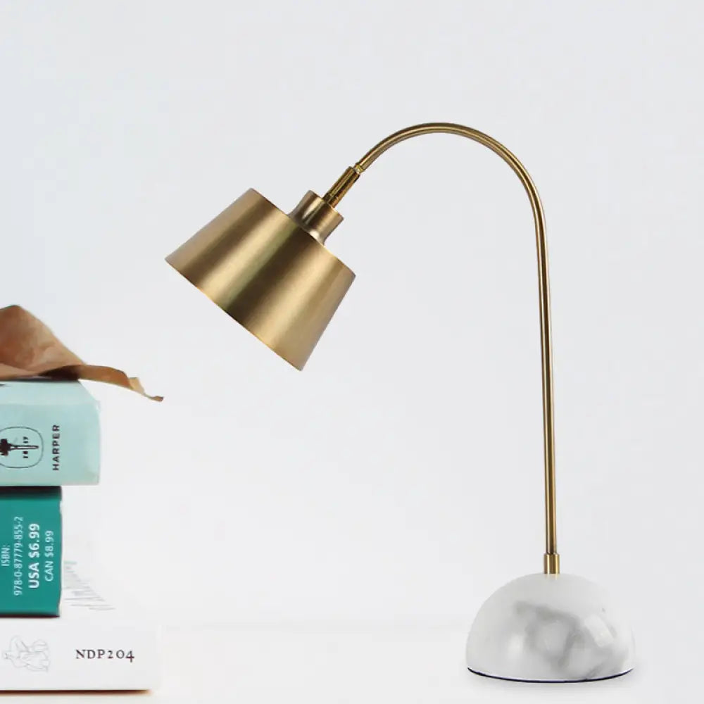 Modern Metallic Table Lamp With Gold Tapered Shade And Marble Base