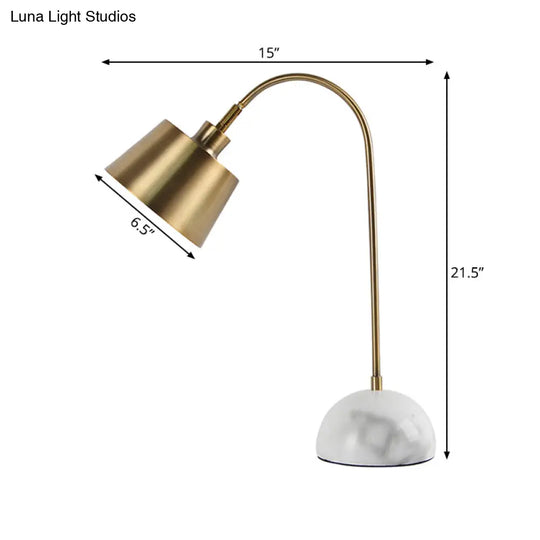 Modern Metallic Table Lamp With Gold Tapered Shade And Marble Base