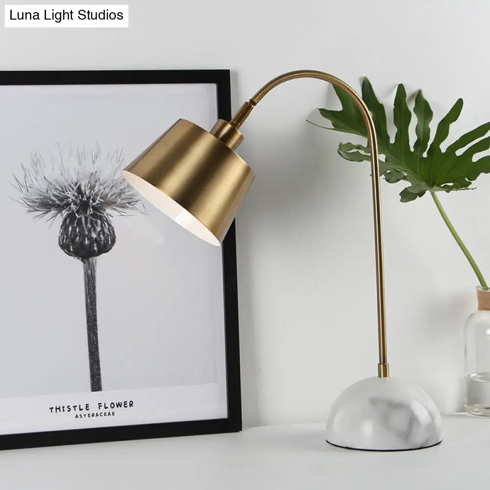 Modern Metallic Table Lamp With Gold Tapered Shade And Marble Base