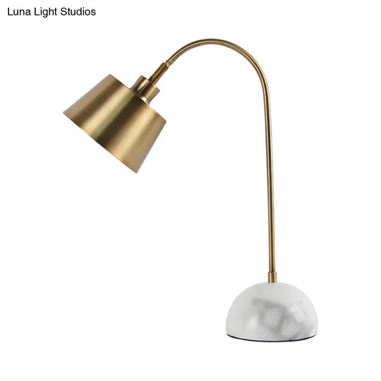 Modern Metallic Table Lamp With Gold Tapered Shade And Marble Base