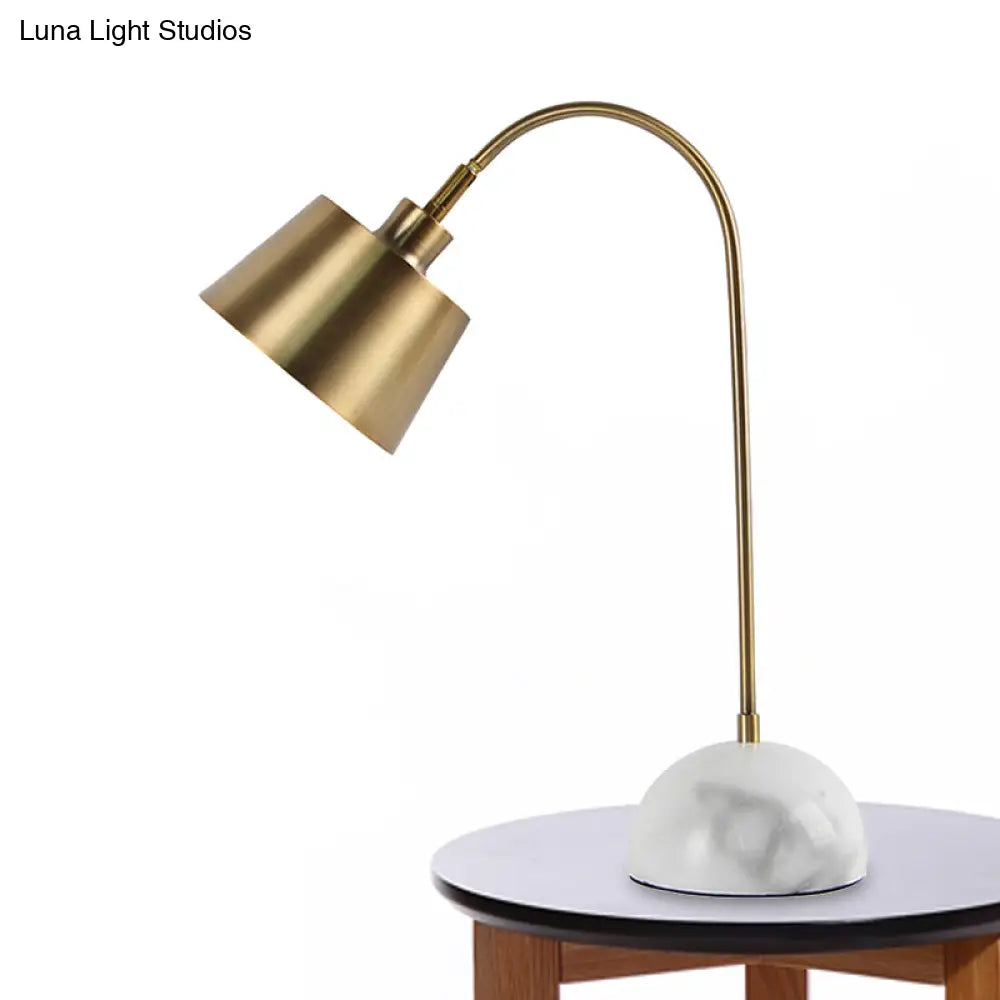 Modern Metallic Table Lamp With Gold Tapered Shade And Marble Base