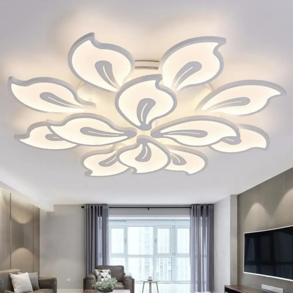 Modern Metallic White Led Semi Flush Mount Ceiling Light Fixture - Blossom Style 12 /