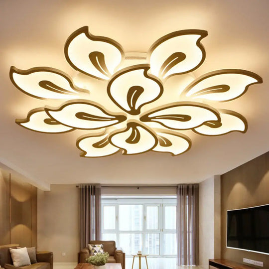 Modern Metallic White Led Semi Flush Mount Ceiling Light Fixture - Blossom Style 12 / Warm