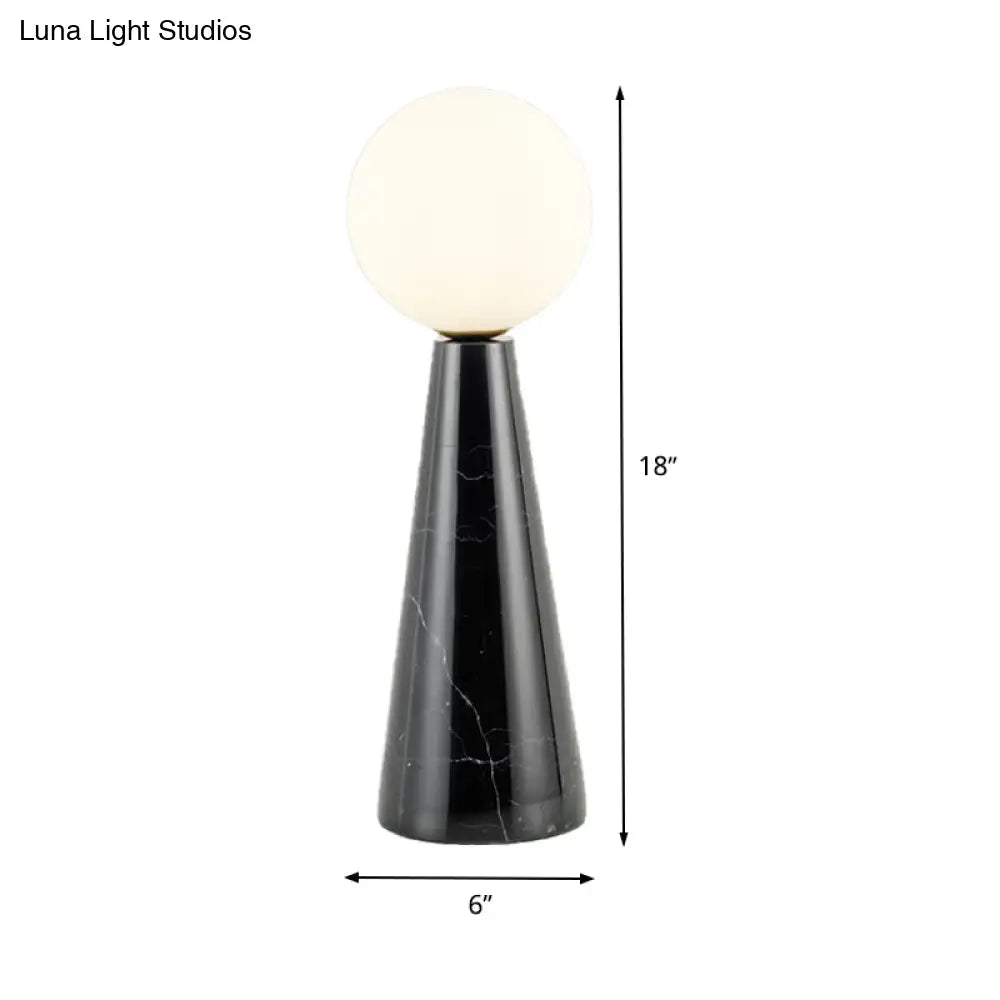 Modern Milk Glass Ball Desk Light - 1 Bulb Table Lamp With Black/White Marble Base