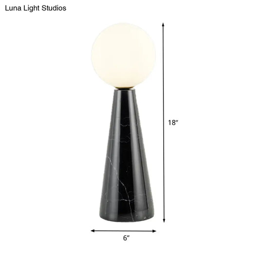 Modern Milk Glass Ball Desk Light - 1 Bulb Table Lamp With Black/White Marble Base