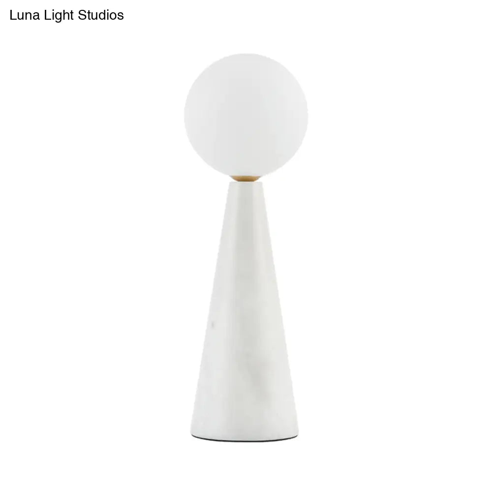 Modern Milk Glass Ball Desk Light - 1 Bulb Table Lamp With Black/White Marble Base