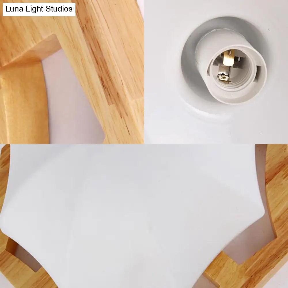 Modern Milk Glass Beige Led Flush Mount Lamp With Wood Canopy - Various Sizes