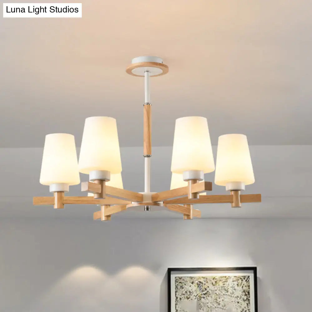 Modern Wood Chandelier: Milk Glass Tapered Suspension Light For Living Room 6 /
