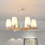 Modern Milk Glass Chandelier With Wood Suspension For Living Room Lighting 6 /