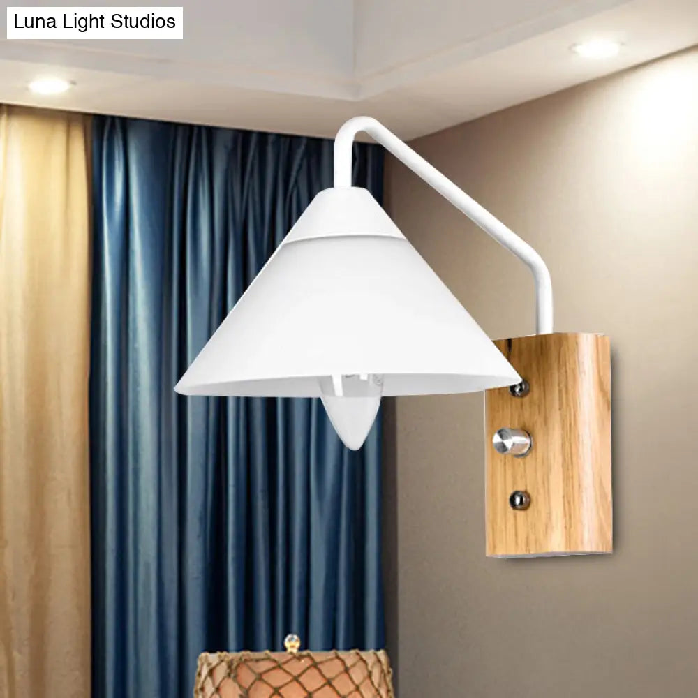 Modern Milk Glass Conical Wall Sconce - 1 Light Wood Base Dining Room Or Corridor