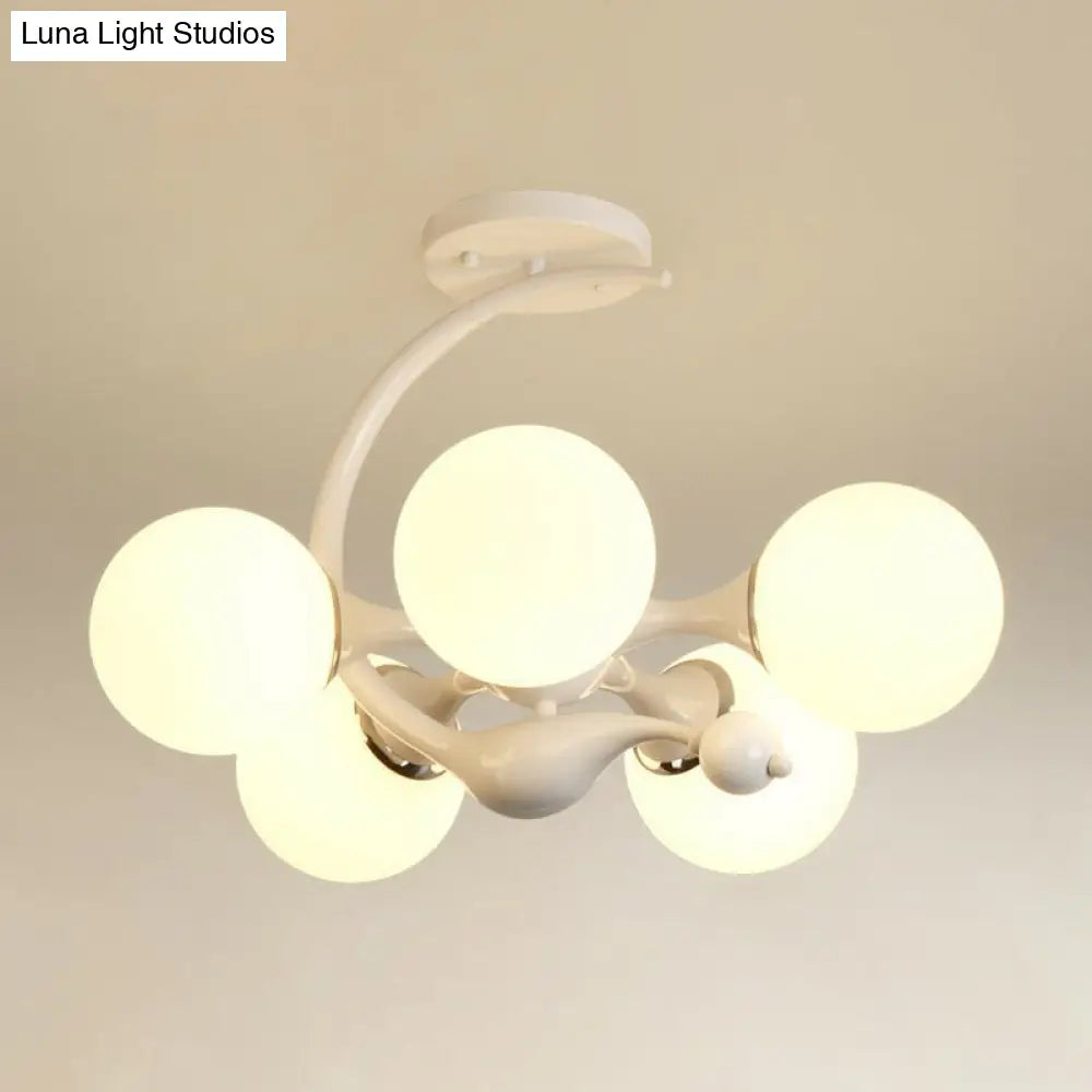 Modern Milk Glass Dining Room Ceiling Light - Spherical Semi Flush Mount Fixture 5 / White