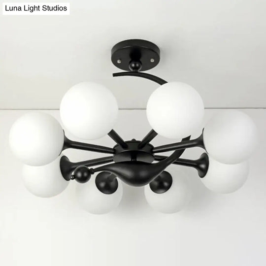 Modern Milk Glass Dining Room Ceiling Light - Spherical Semi Flush Mount Fixture 8 / Black