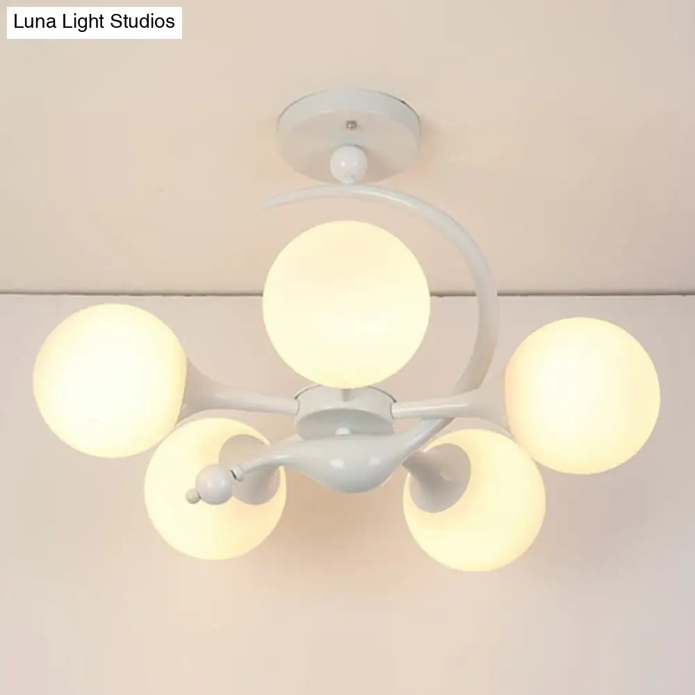 Modern Milk Glass Dining Room Ceiling Light - Spherical Semi Flush Mount Fixture