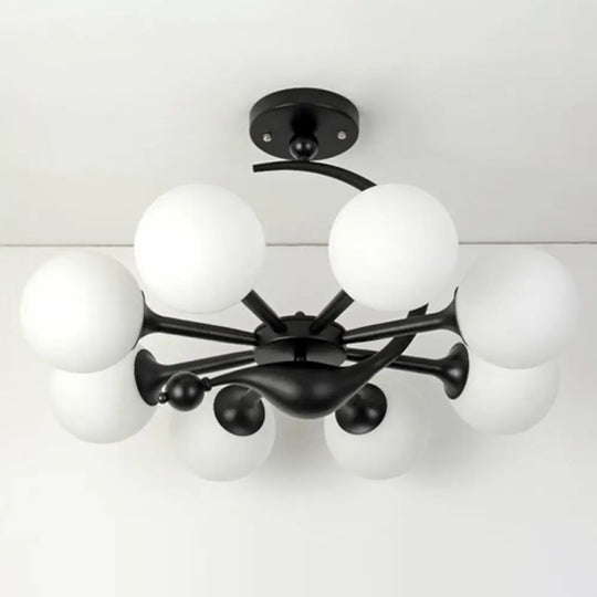 Modern Milk Glass Dining Room Ceiling Light - Spherical Semi Flush Mount Fixture 8 / Black