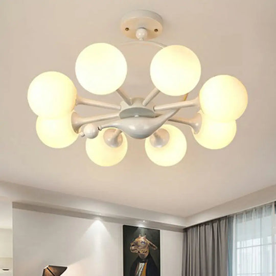 Modern Milk Glass Dining Room Ceiling Light - Spherical Semi Flush Mount Fixture 8 / White