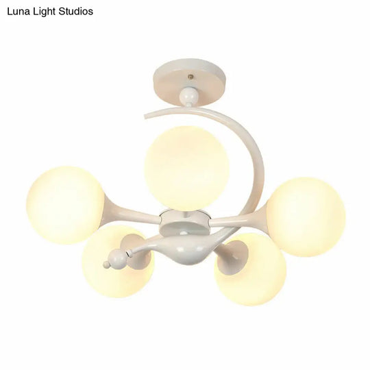 Modern Milk Glass Dining Room Ceiling Light - Spherical Semi Flush Mount Fixture