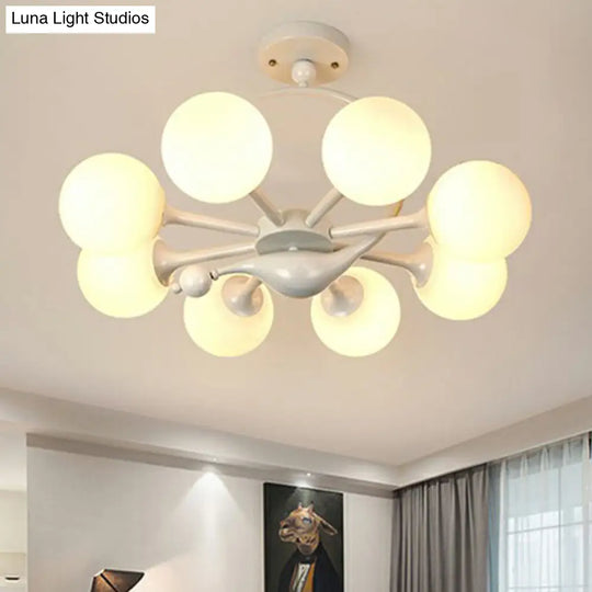 Modern Milk Glass Dining Room Ceiling Light - Spherical Semi Flush Mount Fixture 8 / White