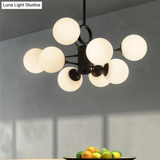 Modern Milk Glass Dining Table Chandelier - Bubble Shade White