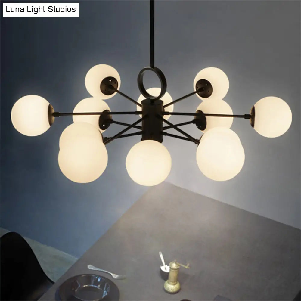 Modern Milk Glass Dining Table Chandelier - Bubble Shade White