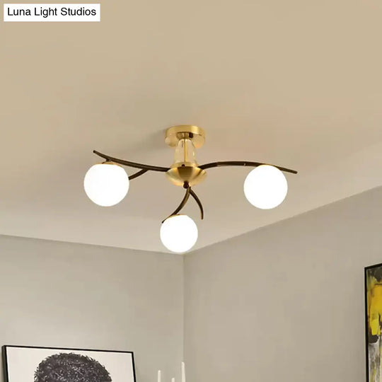 Modern Milk Glass Orb Ceiling Light In Black - Perfect For Living Room Semi Flush Mount