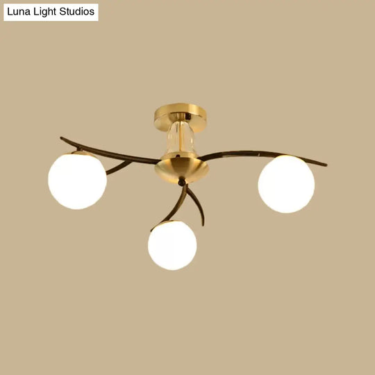 Modern Milk Glass Orb Ceiling Light In Black - Perfect For Living Room Semi Flush Mount