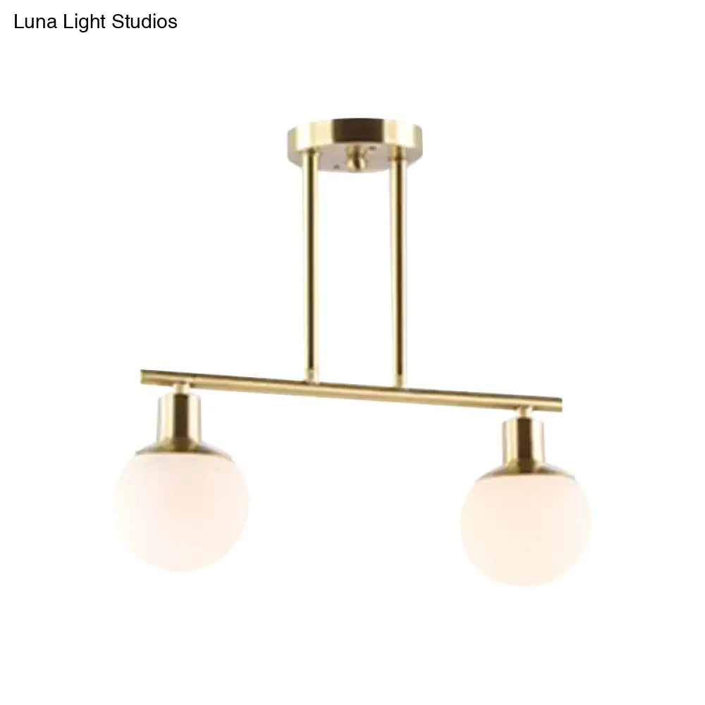 Modern Milk Glass Orb Linear Chandelier Pendant Light - 2/3 Heads Gold Finish