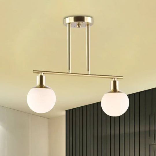 Modern Milk Glass Orb Linear Chandelier Pendant Light - 2/3 Heads Gold Finish 2 /