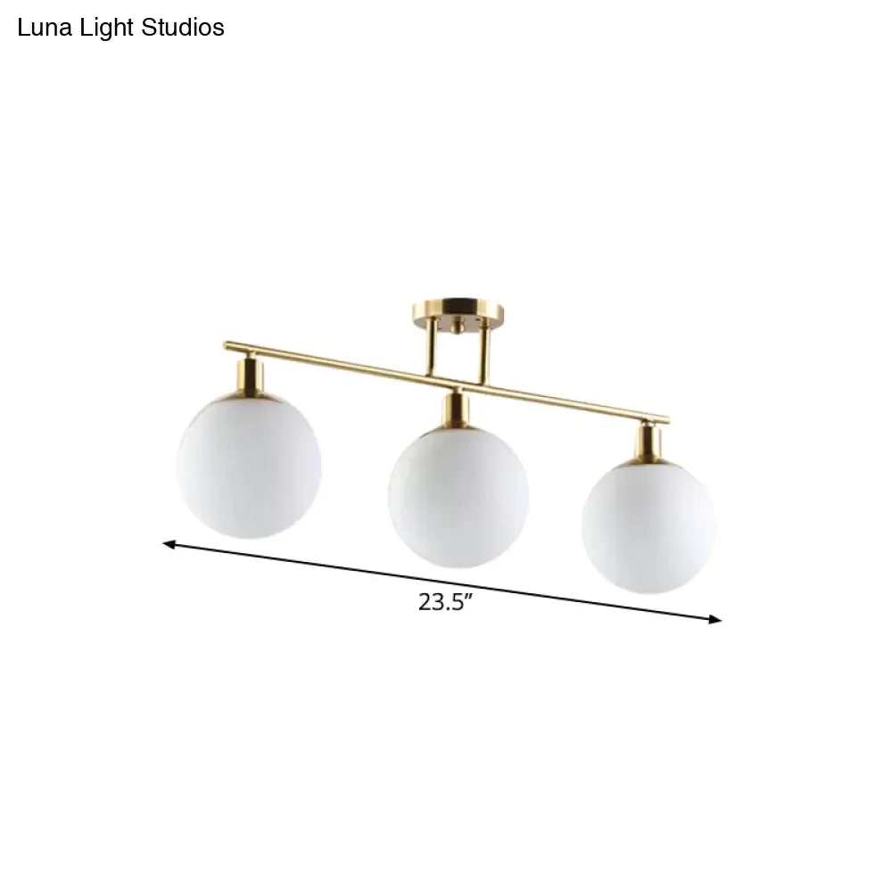 Modern Milk Glass Orb Linear Chandelier Pendant Light - 2/3 Heads Gold Finish