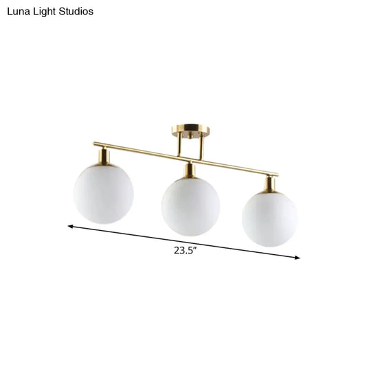 Modern Milk Glass Orb Linear Chandelier Pendant Light - 2/3 Heads Gold Finish