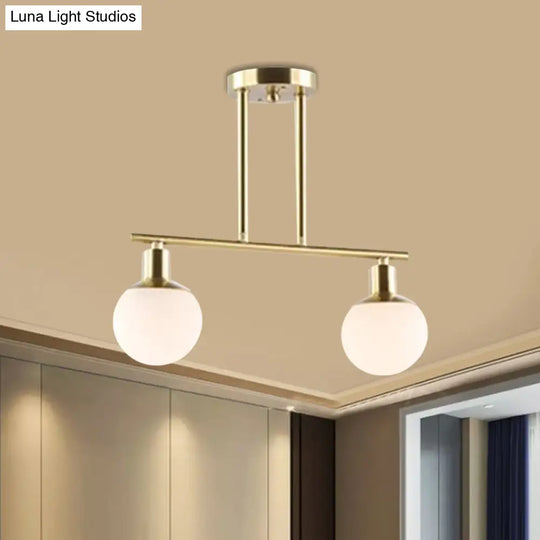 Modern Milk Glass Orb Linear Chandelier Pendant Light - 2/3 Heads Gold Finish