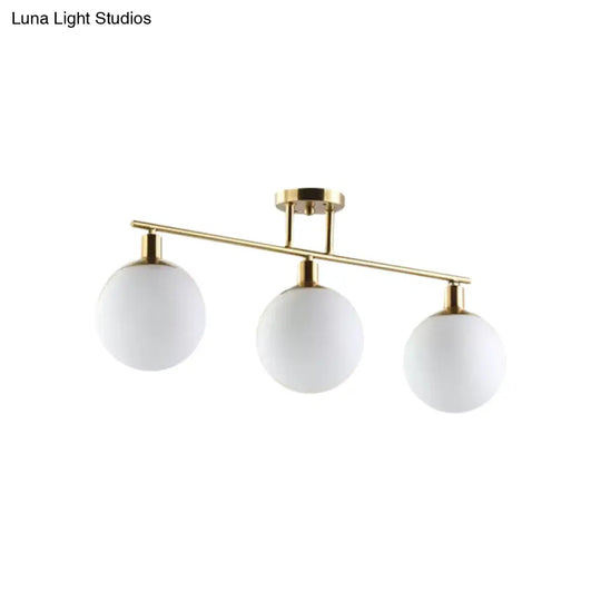 Modern Milk Glass Orb Linear Chandelier Pendant Light - 2/3 Heads Gold Finish