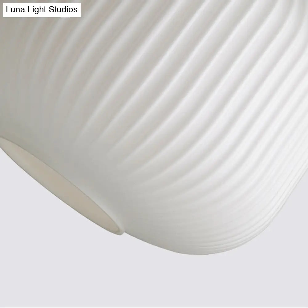 Modern Milk Glass Ribbed Cylinder Pendant Light - 5.5’/8’/12’ 1 White Ceiling Fixture For