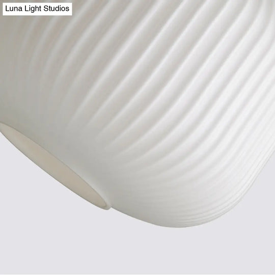 Modern Milk Glass Ribbed Cylinder Pendant Light - 5.5’/8’/12’ 1 White Ceiling Fixture For