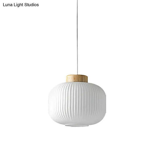 Modern 1-Light Milk Glass Ribbed Cylinder Pendant Light For Restaurants - 5.5 8 12 Diameter White