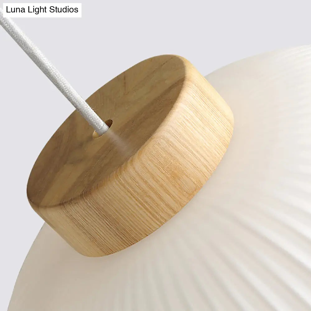 Modern 1-Light Milk Glass Ribbed Cylinder Pendant Light For Restaurants - 5.5 8 12 Diameter White