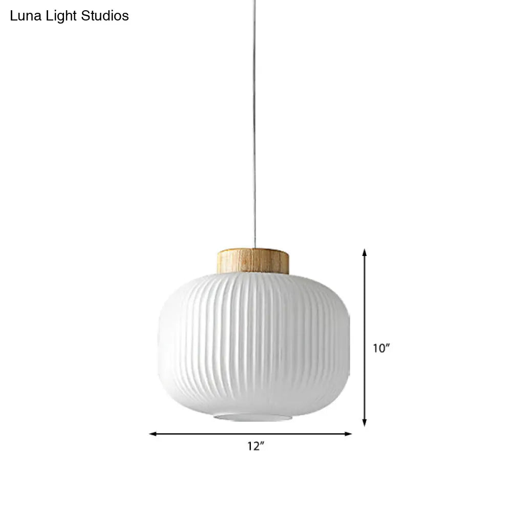 Modern 1-Light Milk Glass Ribbed Cylinder Pendant Light For Restaurants - 5.5 8 12 Diameter White