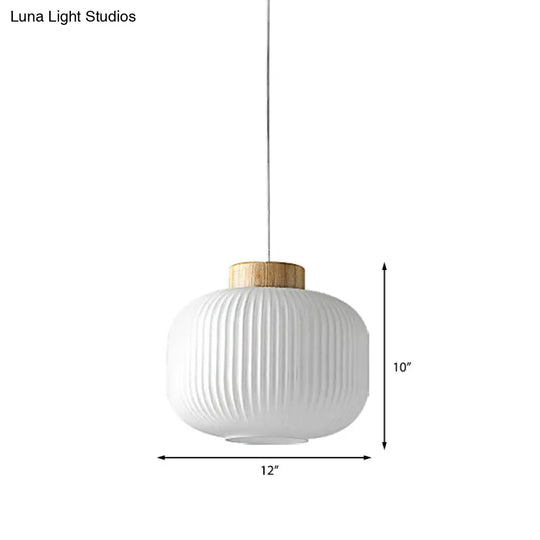 Modern 1-Light Milk Glass Ribbed Cylinder Pendant Light For Restaurants - 5.5 8 12 Diameter White