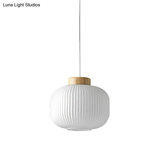 Modern Milk Glass Ribbed Cylinder Pendant Light - 5.5’/8’/12’ 1 White Ceiling Fixture For