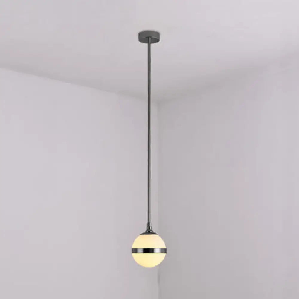 Modern Milk Glass Sphere Shade E27 Hanging Light In White For Dining Room 1 / Silver