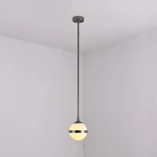 Modern Milk Glass Sphere Shade E27 Hanging Light In White For Dining Room 1 / Silver