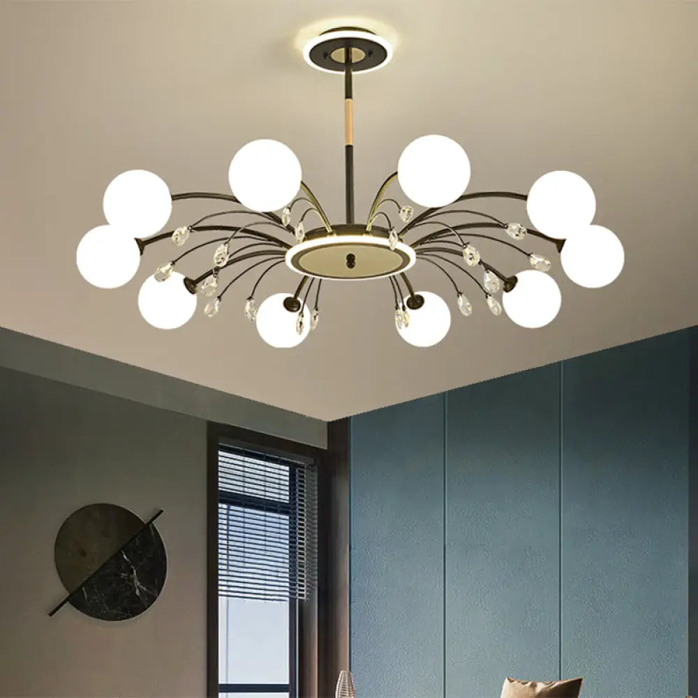 Modern Milk Glass Spherical Chandelier - Stylish Hanging Ceiling Lights For Living Room 10 / Black