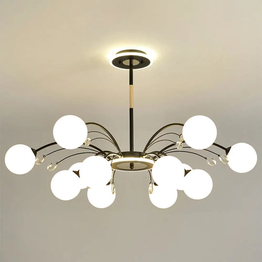 Modern Milk Glass Spherical Chandelier - Stylish Hanging Ceiling Lights For Living Room 12 / Black