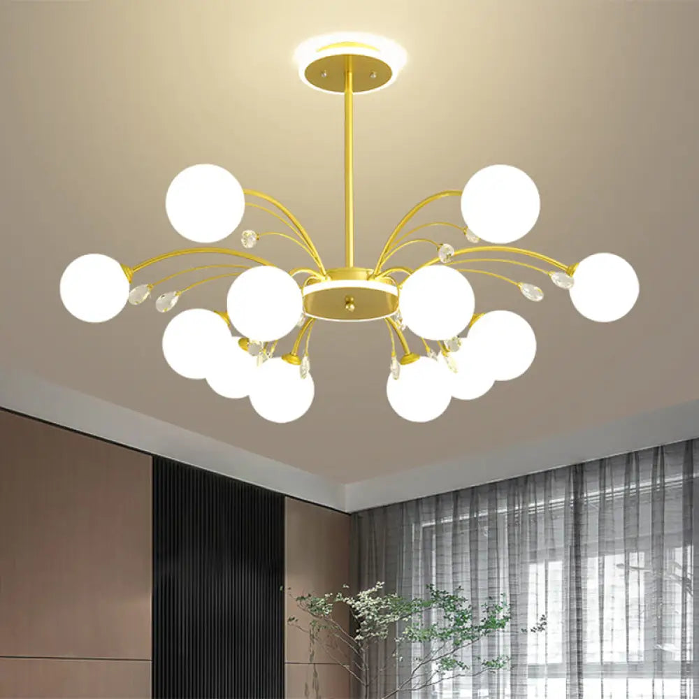 Modern Milk Glass Spherical Chandelier - Stylish Hanging Ceiling Lights For Living Room 12 / Gold