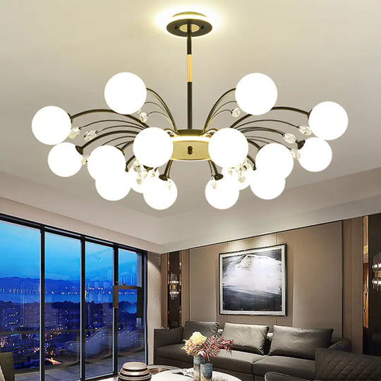 Modern Milk Glass Spherical Chandelier - Stylish Hanging Ceiling Lights For Living Room 16 / Black