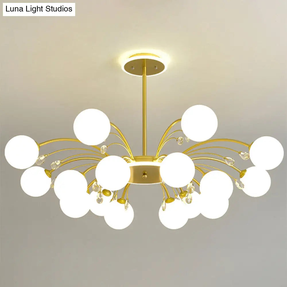 Modern Milk Glass Spherical Chandelier For Living Room Ceiling 16 / Gold