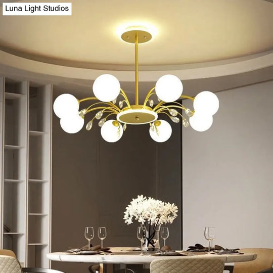 Modern Milk Glass Spherical Chandelier For Living Room Ceiling 8 / Gold