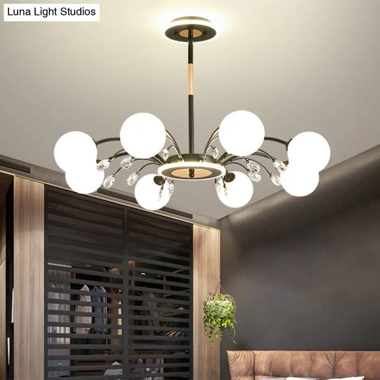 Modern Milk Glass Spherical Chandelier For Living Room Ceiling 8 / Black